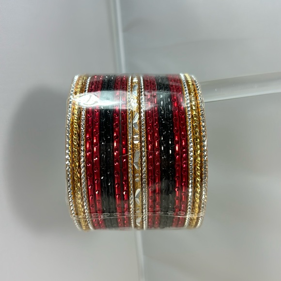 Indian traditional style bangles set red gold and black - Picture 1 of 4